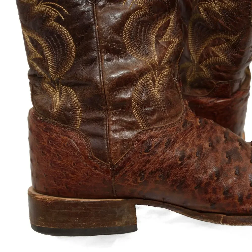 El Dorado Handmade Full Quill Ostrich Broad Square Toe Stockman Cowboy Boots 12